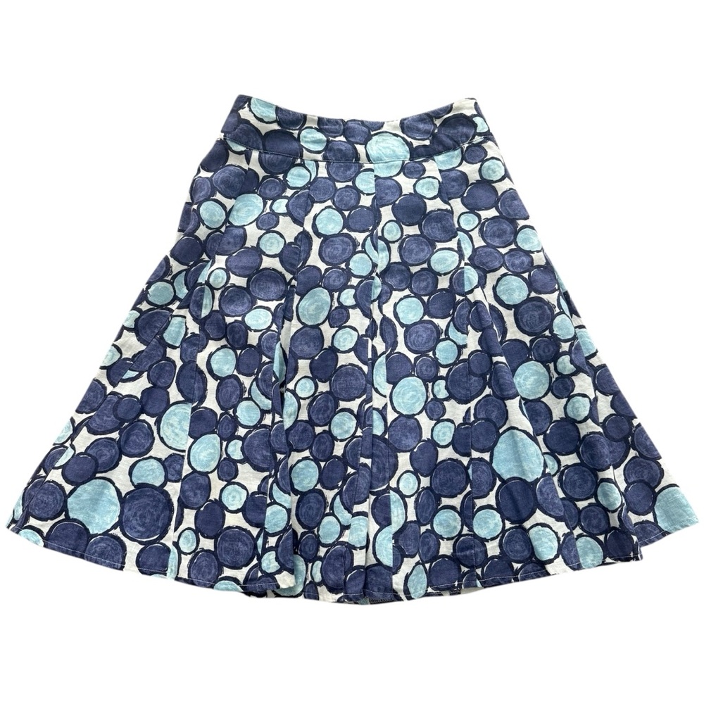 Boden Pleated A-line Geometric Circle Blue White Lined Midi Skirt Size 10